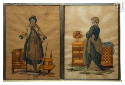 deux tableaux représentant une femme et un homme debout l'un à côté de l'autre