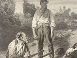 a drawing of a man and a woman sitting on a bench
