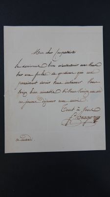 une vieille lettre manuscrite sur une feuille de papier où figure le portrait d'un homme