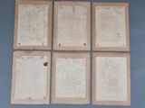 six pieces of old paper are arranged on top of each other