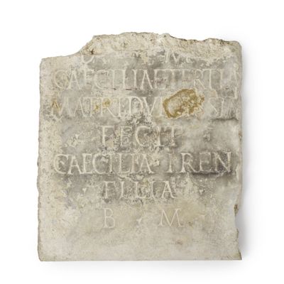 l'image d'une pierre portant une inscription, posée sur une surface blanche