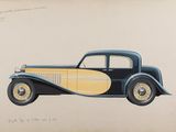 dessin représentant une voiture noire et jaune sur fond beige