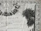 an old document with a picture of a pyramid and palm trees