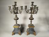 pair of antique brass candelabs on marble bases