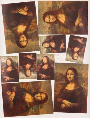 plusieurs photos d'un tableau représentant une femme les mains sur le visage