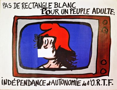 a drawing of a woman on a television with a red hat