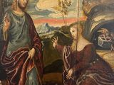 an image of a painting of jesus and a woman with a staff