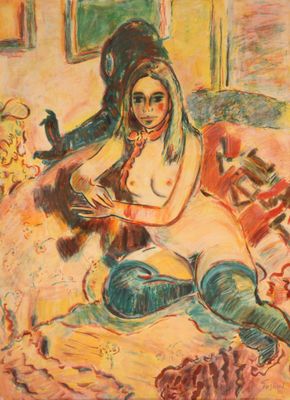une image d'un tableau représentant une femme assise sur un lit