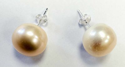 Paire DE Boutons D'Oreilles EN Argent ET Perle D'Eau Douce