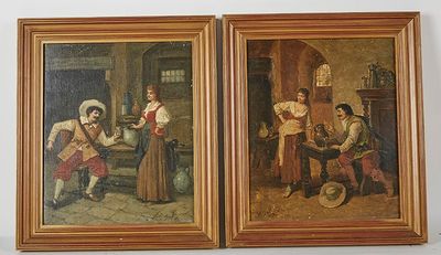 DUMONT F (XIXe) - "Les mousquetaires ", deux huiles sur toil…