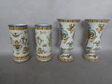 three vases are sitting on a table with a white background