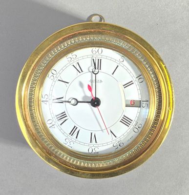 JAEGER ELECTRONIC Pendulette de bureau en bronze et cuir bru…