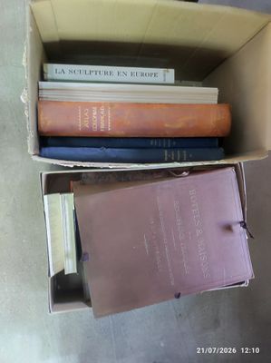 une boîte pleine de livres posée sur le sol