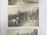 three pictures of people riding horses in a park