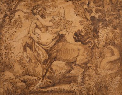 tableau représentant une femme à cheval dans une forêt