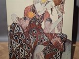 a painting of a woman sitting on a chair