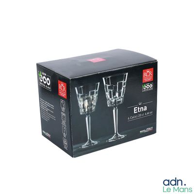 two empty wine glasses in a black box on a white background