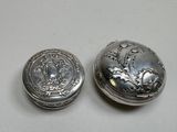 pair of antique silver plated pill boxes with floral designs