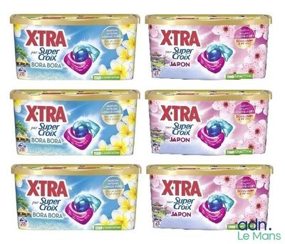 six dosettes de liquide vaisselle « Xtra Super Fresh » dans un pot