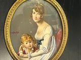 painting of a woman holding a child in her lap in front of a mirror