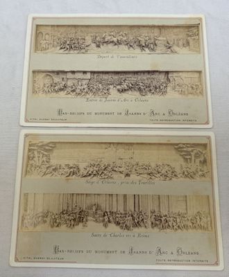 deux vieilles cartes postales représentant un groupe de personnes sur une scène