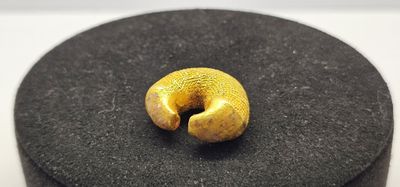une bague en or sur une surface noire, avec un fond blanc