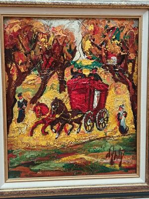 d'ANTY "la calèche en automne", huile sur toile signée en ba… - Photo 1