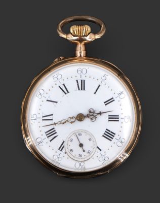 Montre à gousset en or jaune 18K, le revers gravé d'un carto…