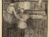 an image of a drawing of a woman and child in a kitchen