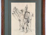 an image of a drawing of a man on a horse and a man on a horse