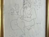drawing of a man sitting on a chair with a dog