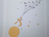a picture of a picture of a child flying with balloons