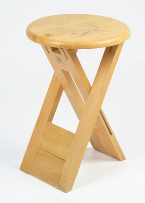 wooden folding stool on white background with white background