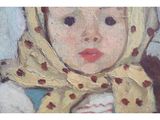 tableau représentant une petite fille avec un foulard jaune et des pois sur la tête