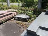 a lot of concrete steps that are next to a fence