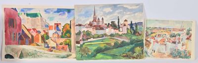 tableau représentant une ville avec de nombreux bâtiments et de nombreux arbres