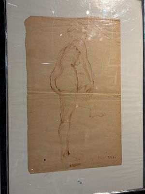 une photo représentant un dessin d'un homme debout devant un miroir