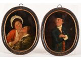 une paire de peintures à l'huile représentant un homme et une femme