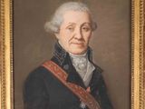 portrait of a man in a black coat with a red sash