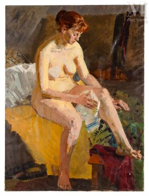 une image d'un tableau représentant une femme assise sur un lit