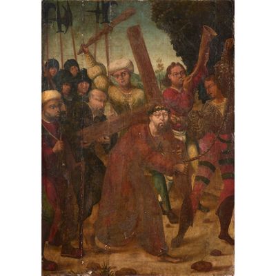 un tableau représentant un groupe d'hommes portant une croix