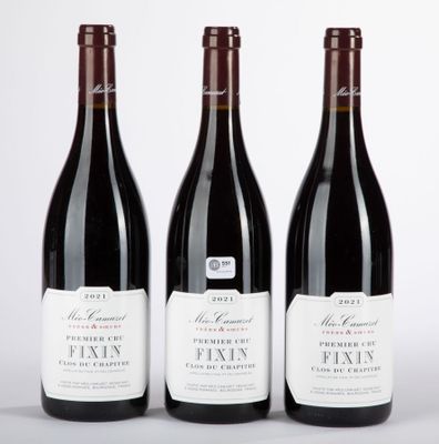 trois bouteilles de vin sont alignées sur une surface blanche