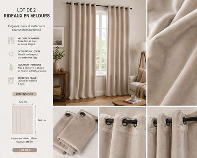 Le rideau est fermé et prêt à être accroché dans la pièce.