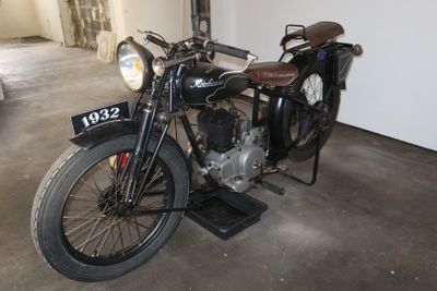 a motorcycle that is parked in a garage