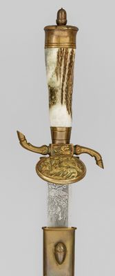 Hirschfänger Eiserne Rückenklinge mit beidseitig geätzten Wi…