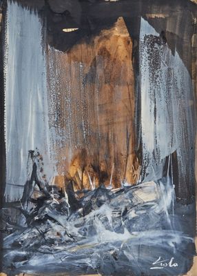 une image représentant un tableau où l'on voit un homme debout devant une cascade