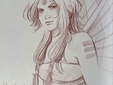 drawing of a woman with long hair and angel wings on her head