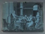 painting of a group of people sitting around a table in a room
