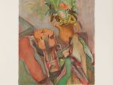 an image of a painting of a woman with flowers in a vase