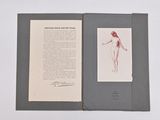 an open book with a drawing of a woman holding a tennis racquet